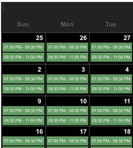 Calendário p/ Shows e Atrações